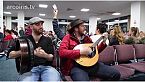 Irish flight delayed so trad session started between Daoirí Farrell, Geoff Kinsella and Robbie Walsh